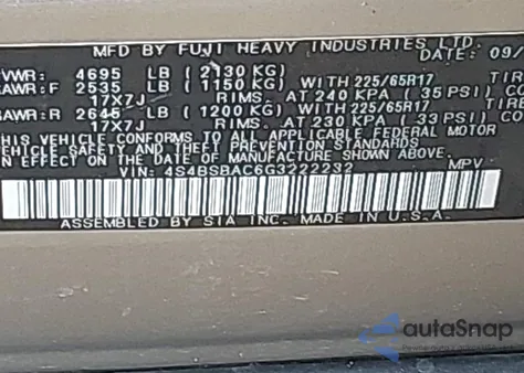 2016 Subaru Outback 2.5I из США, поврежденный, VIN 4S4BSBAC6G3222232